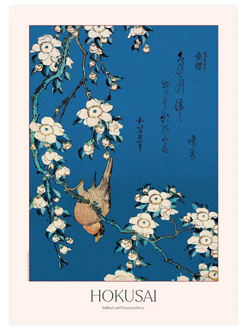 Hokusai, Bullfinch and Weeping Cherry poster