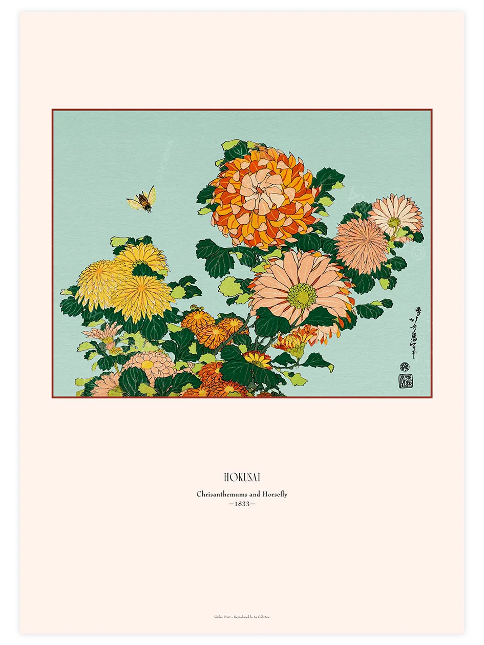 Hokusai Chrysanthemums and Horsefly poster