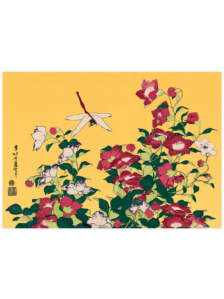 Hokusai Dragonfly and Bellflower poster