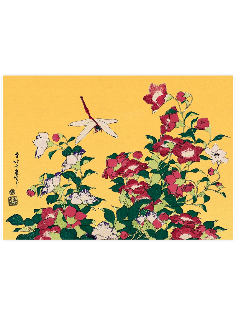 Hokusai Dragonfly and Bellflower poster