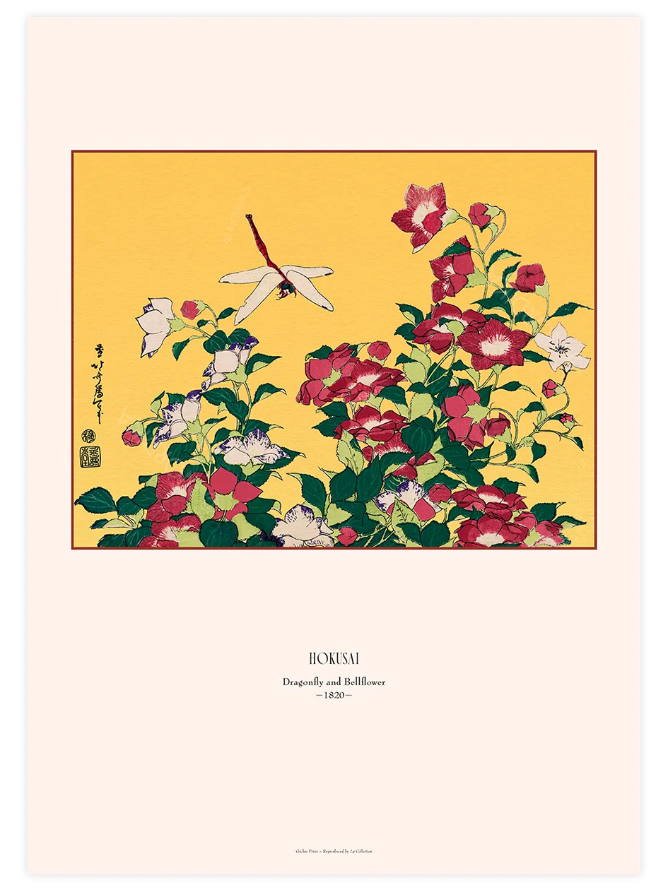Hokusai Dragonfly and Bellflower poster