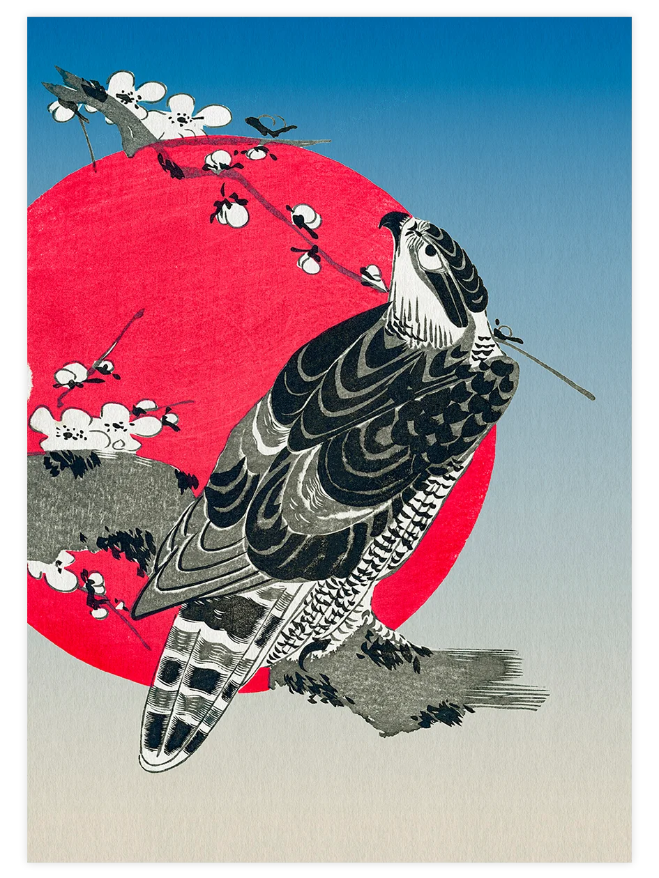 Hokusai, Hawk and Rising Sun - Art Print Ünlü Ressamlar Poster