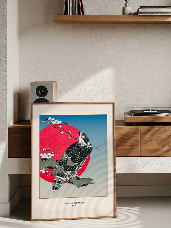 Hokusai, Hawk and Rising Sun - Art Print  Poster