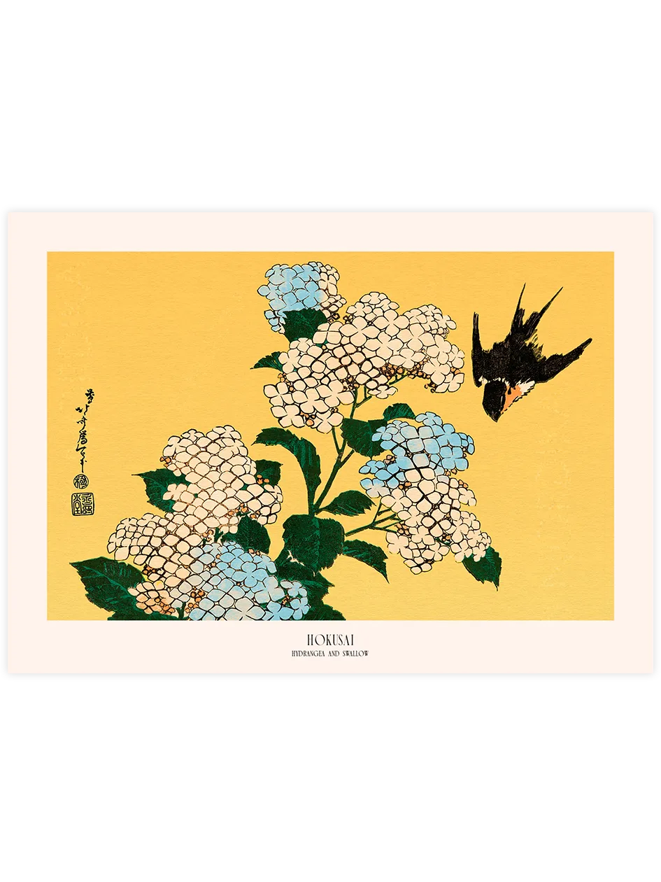 Hokusai Hydrangea and Swallow modern poster