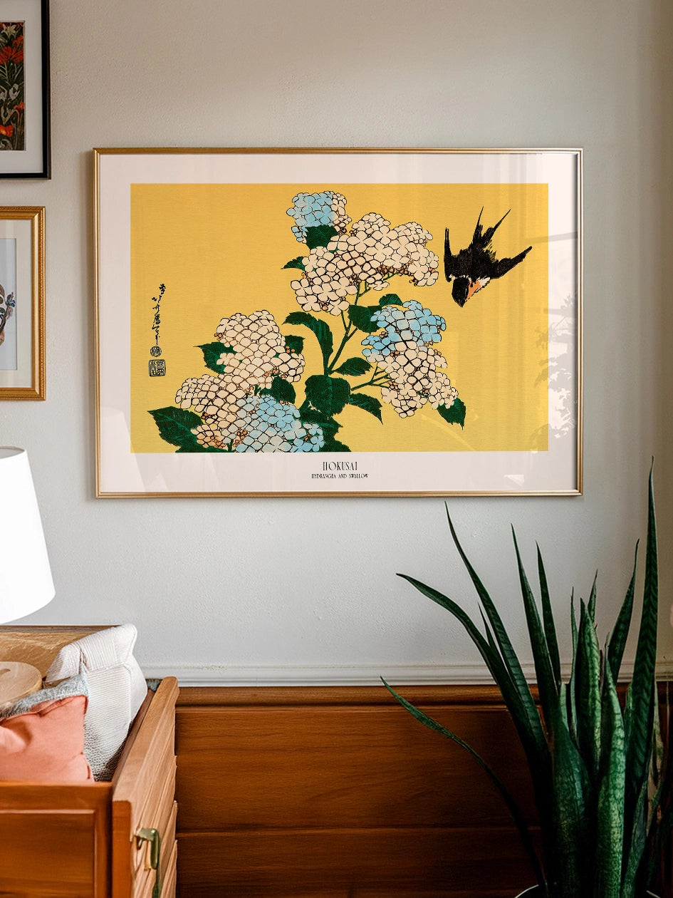 Hokusai Hydrangea and Swallow modern tablo