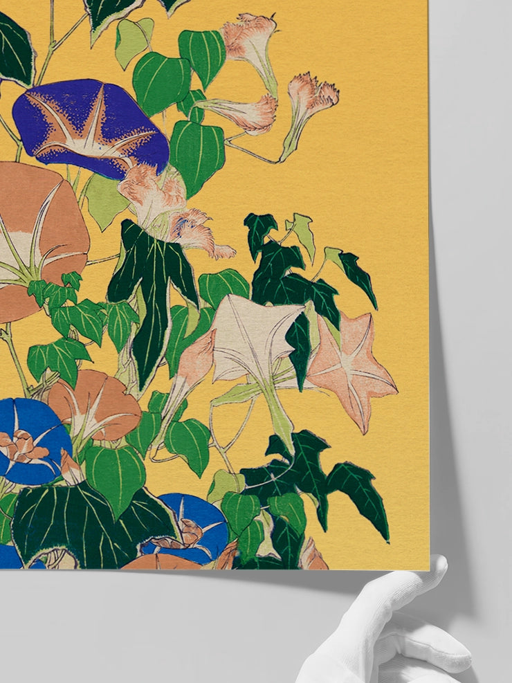 Hokusai Morning Glories and Tree Frog posterini daha yakından gösteren görsel
