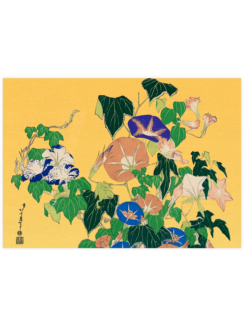 Hokusai Morning Glories and Tree Frog poster