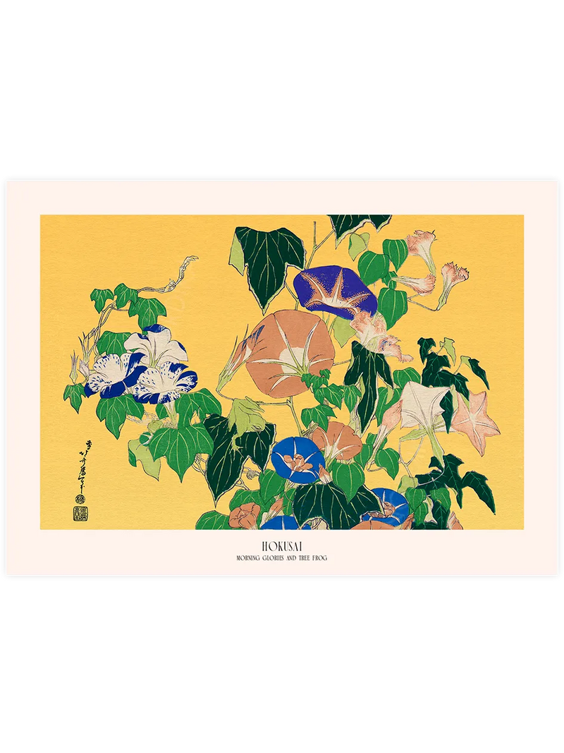 Hokusai Morning Glories and Tree Frog poster