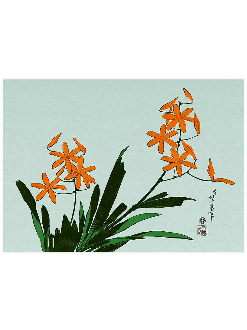 Hokusai Orange Orchids poster