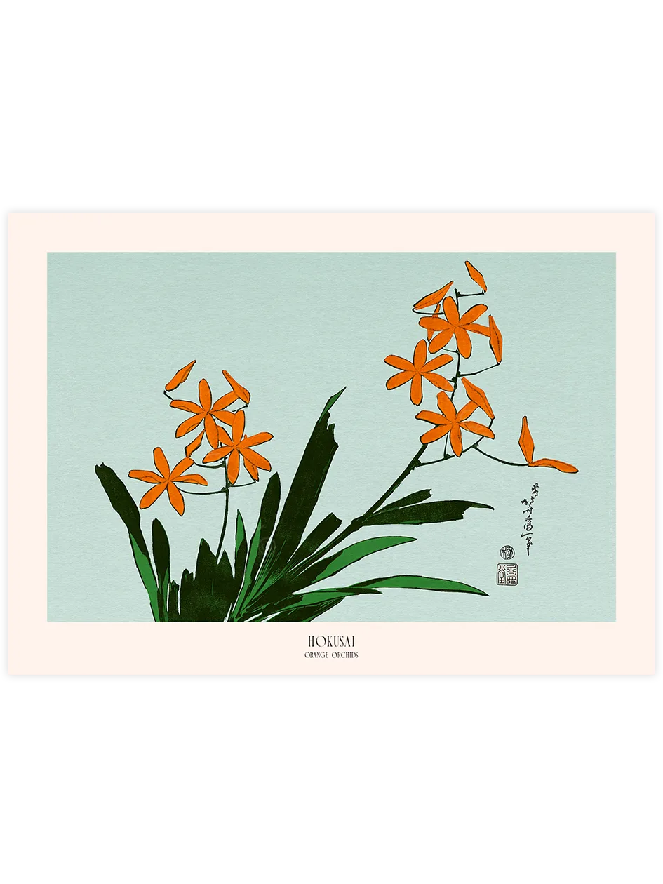 Hokusai Orange Orchids poster
