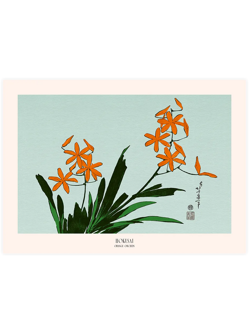 Hokusai Orange Orchids poster