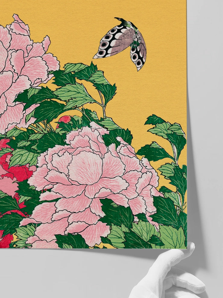 Hokusai Peonies and Butterfly posterini daha yakından gösteren görsel
