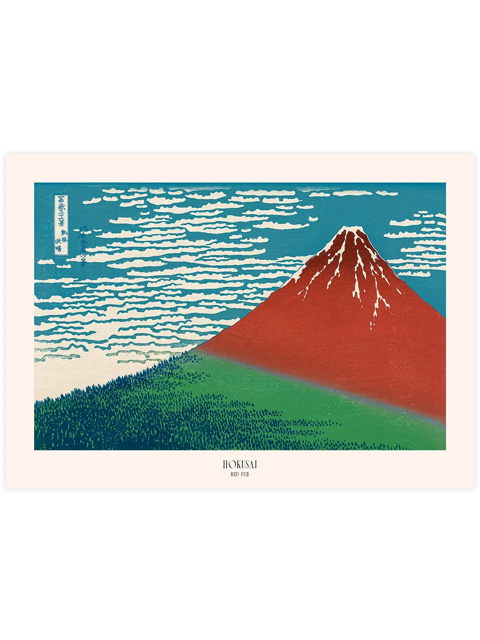Hokusai, Red Fuji - Art Print Ünlü Ressamlar Poster