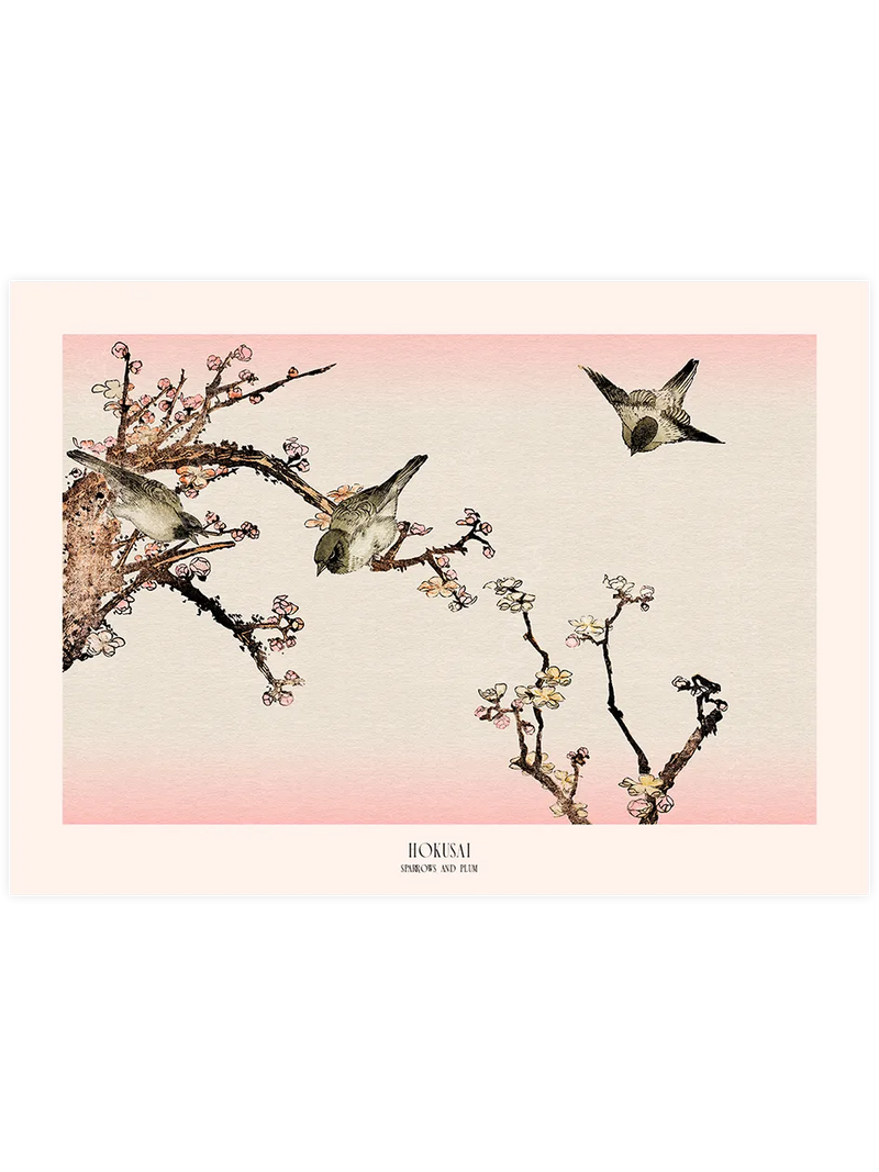 Hokusai Sparrows and Plum posteri