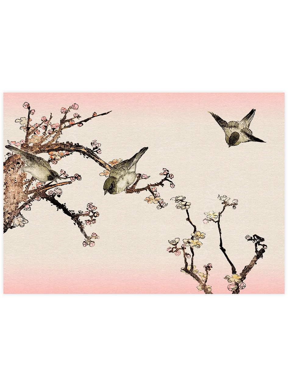 Hokusai Sparrows and Plum posteri