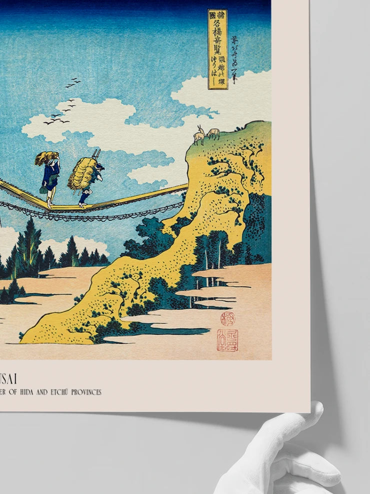 Hokusai, The Suspension Bridge on the Border of Hida - Art Print  Poster