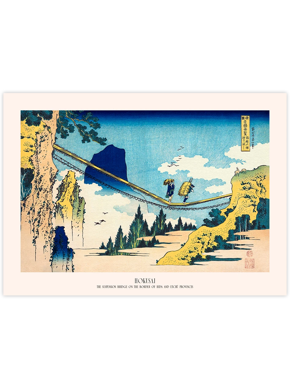 Hokusai, The Suspension Bridge on the Border of Hida - Art Print Ünlü Ressamlar Poster