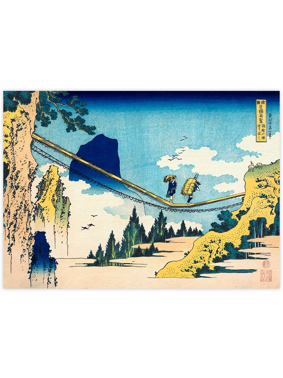 Hokusai, The Suspension Bridge on the Border of Hida - Art Print Ünlü Ressamlar Poster