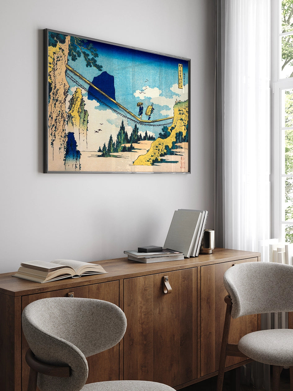 Hokusai, The Suspension Bridge on the Border of Hida - Art Print  Poster