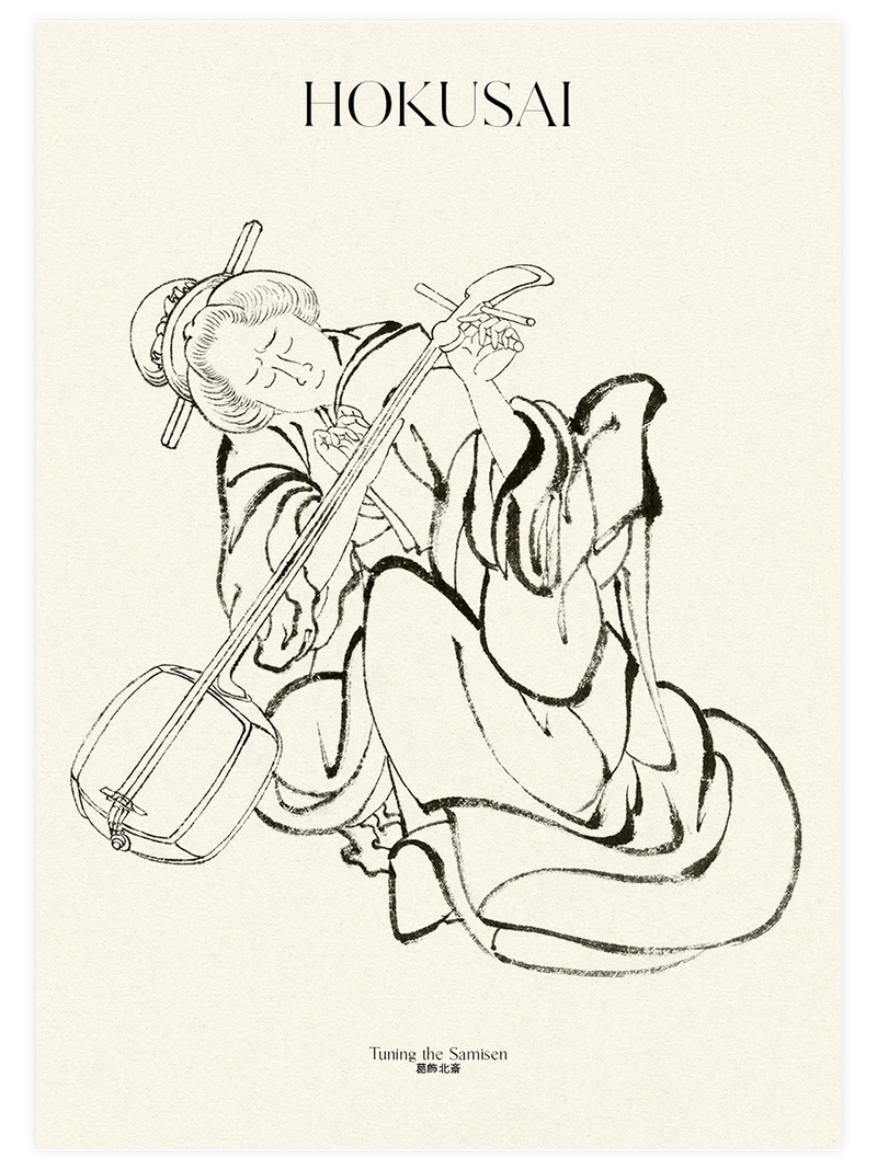 Hokusai, Tuning the Samisen - Art Print Ünlü Ressamlar Poster