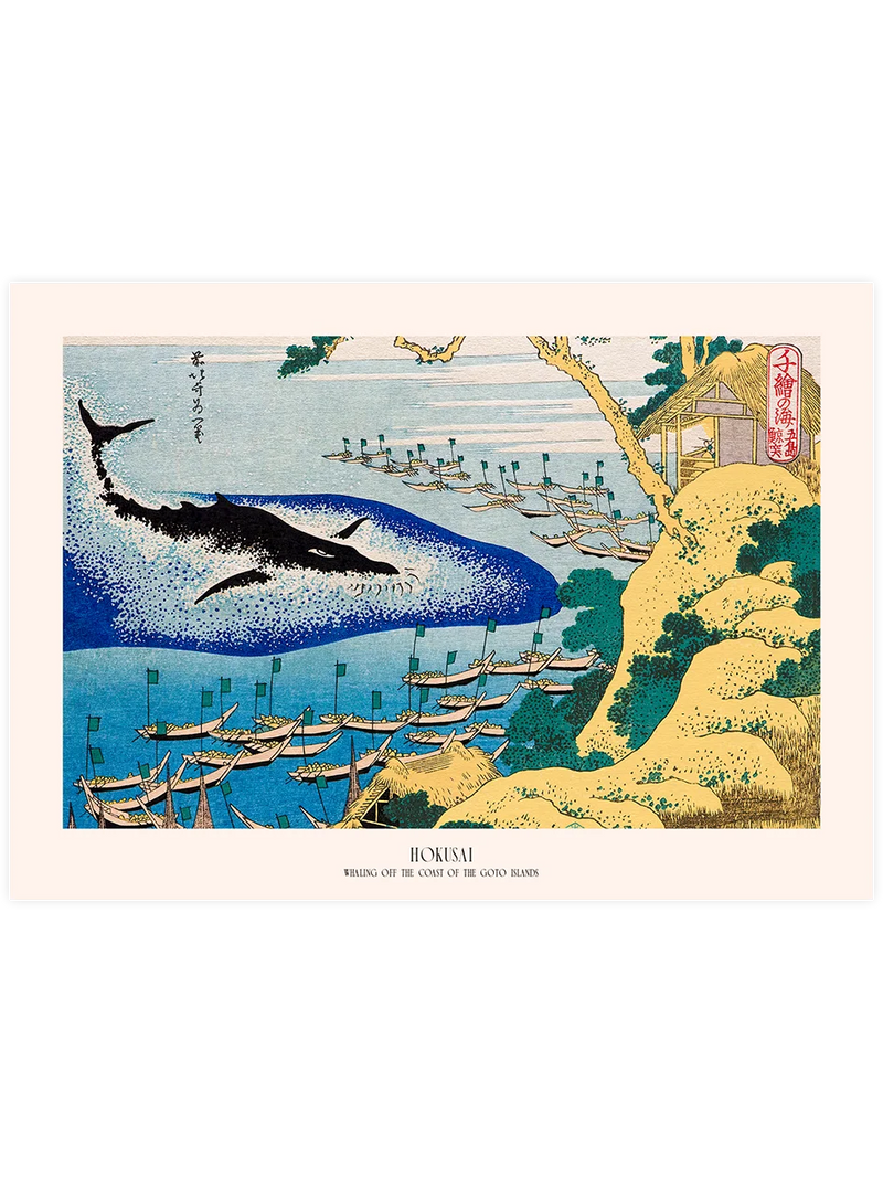 Hokusai, Whaling off the Coast - Art Print Ünlü Ressamlar Poster