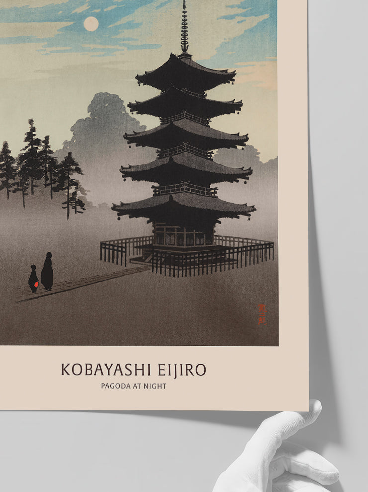 Kobayashi Eijiro Pagoda at Night - Art Print  Poster