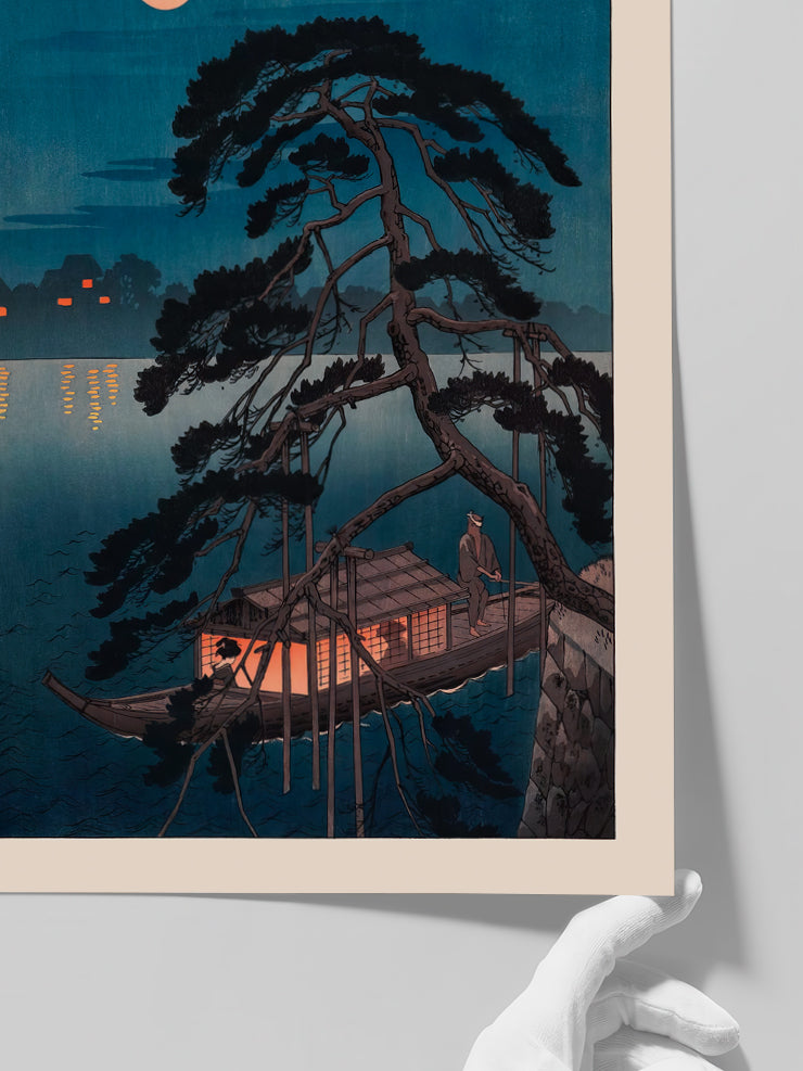 Koho Shoda Moonlit Pine & Pleasure Boat - Art Print  Poster