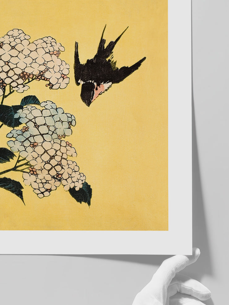 Hokusai Hydrangea And Swallow N2 - Art Print