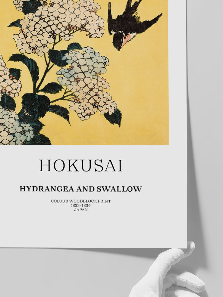 Hokusai Hydrangea And Swallow - Art Print