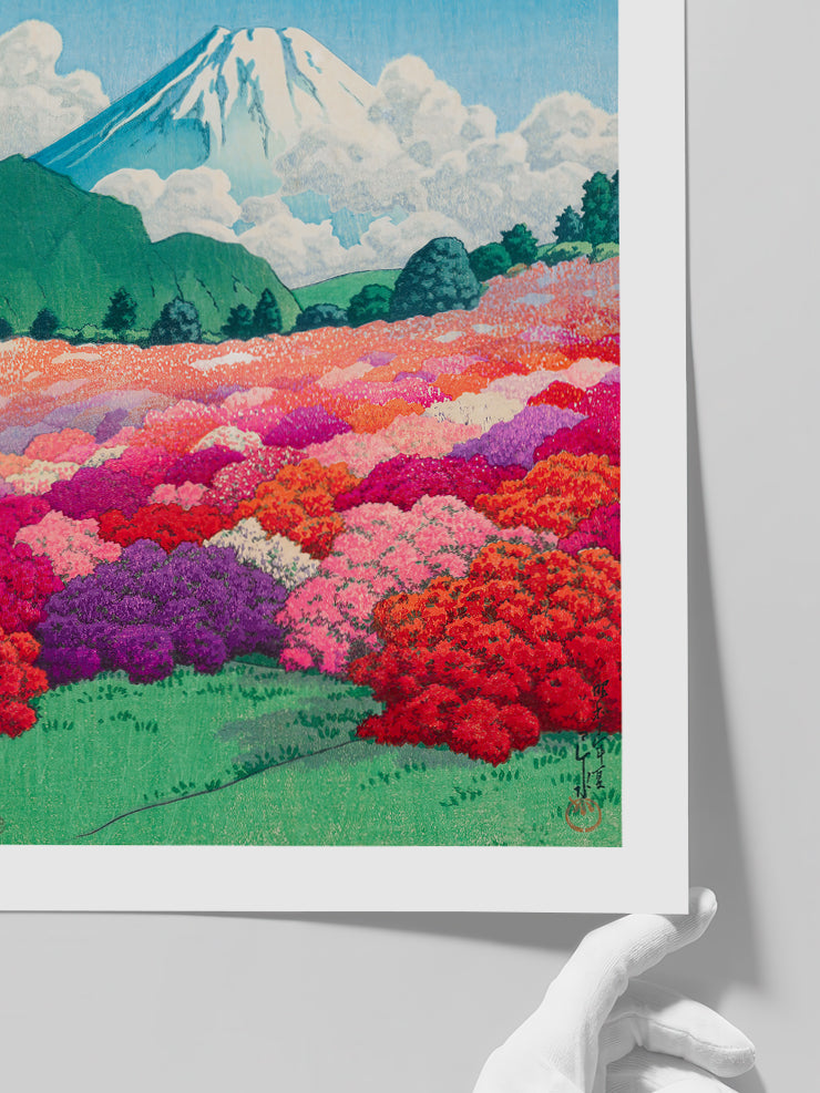 Kawase Mount Fuji from an Azalea Garden - Art Print  Poster