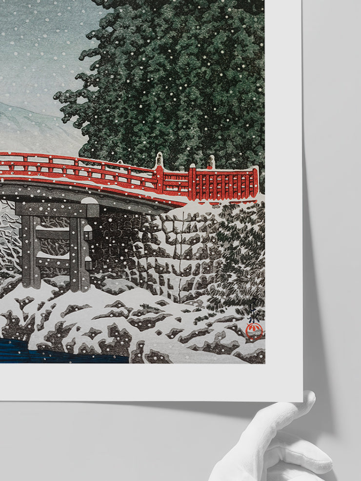Kawase Snow at the Shinkyo Bridge, Nikko - Art Print  Poster