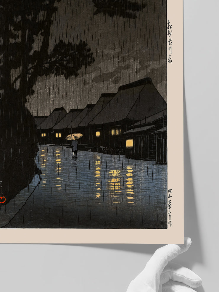 Kawase Rainy Night at Maekawa - Art Print  Poster
