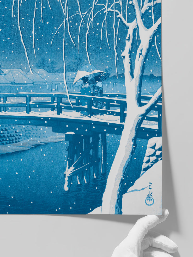 Kawase Snow at Nightfall - Art Print  Poster