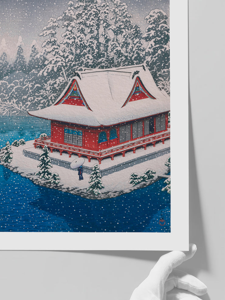 Kawase The Inokashira Benten Shrine in Snow - Art Print  Poster