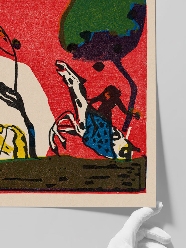 Kandinsky Two Riders against a Red Background - Art Print  Poster