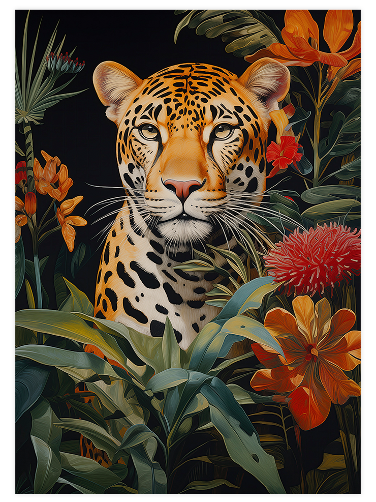 Leopard & Flowers - Art Print Sanatsal Poster
