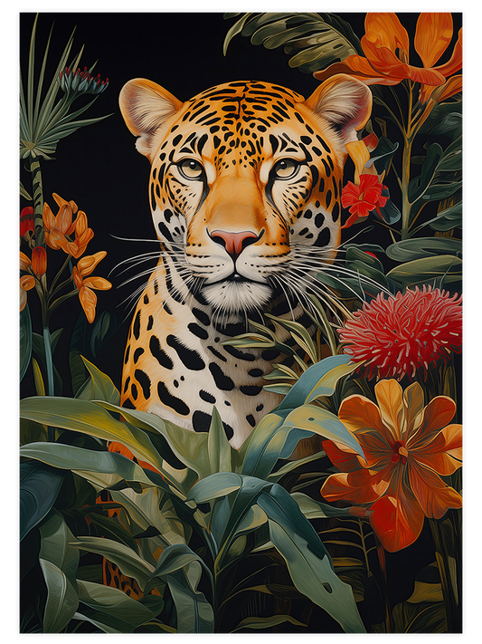 Leopard & Flowers - Art Print