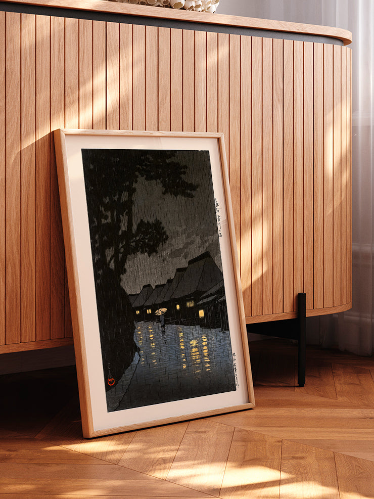 Kawase Rainy Night at Maekawa - Art Print  Poster