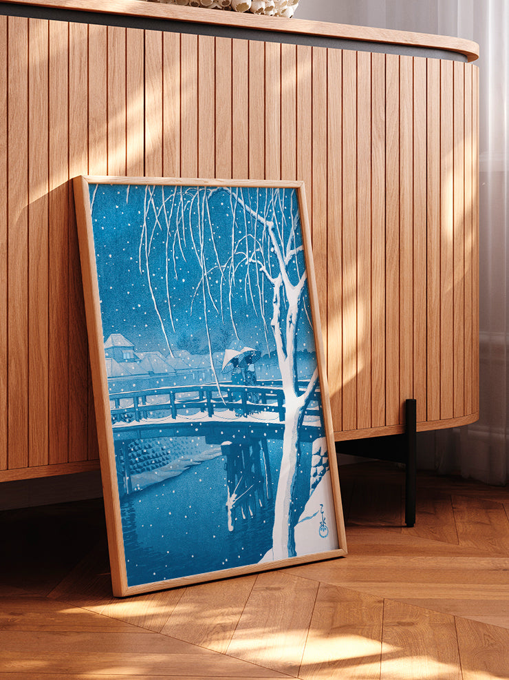 Kawase Snow at Nightfall - Art Print  Poster