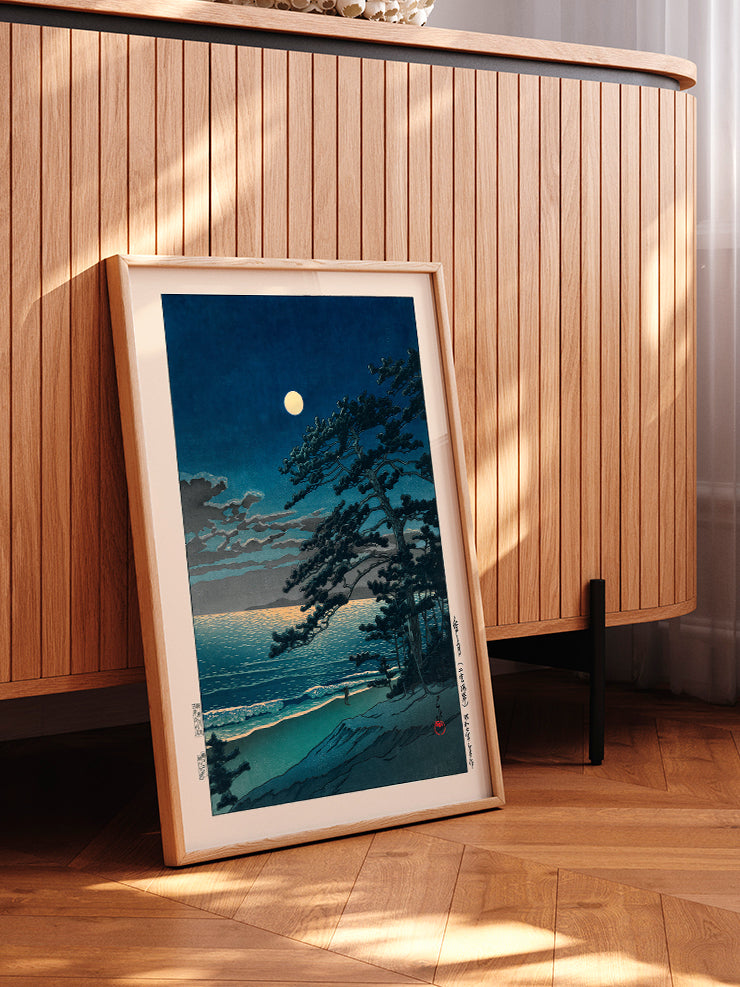 Kawase Spring Moon at Ninomiya Beach - Art Print  Poster
