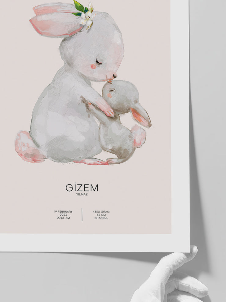 Sevimli Tavşanlar Kişiye Özel - Art Print