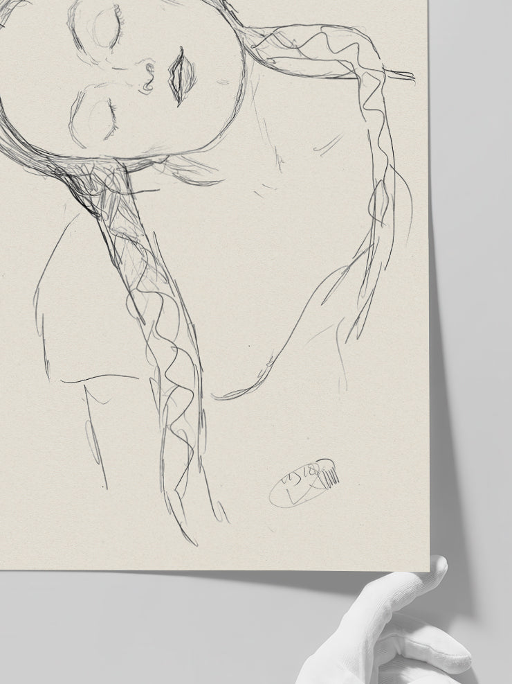 Klimt Yarım Çizilmiş Kadın Figürü - Art Print