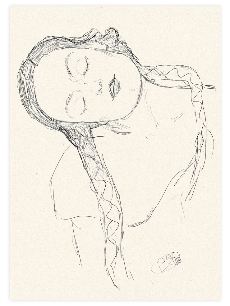 Klimt Yarım Çizilmiş Kadın Figürü - Art Print Ürün ana görseli