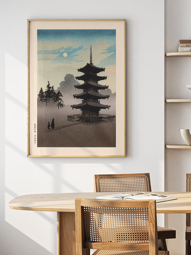 Kobayashi Eijiro Pagoda at Night - Art Print  Poster