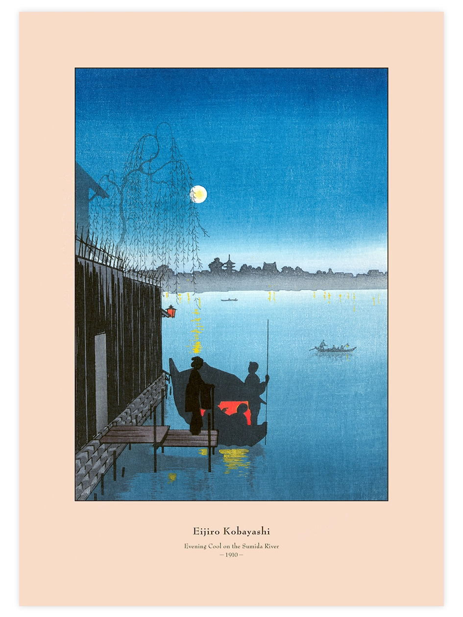 Kobayashi, Evening Cool on the Sumida River - Art Print Ünlü Ressamlar Poster Ürün ana görseli
