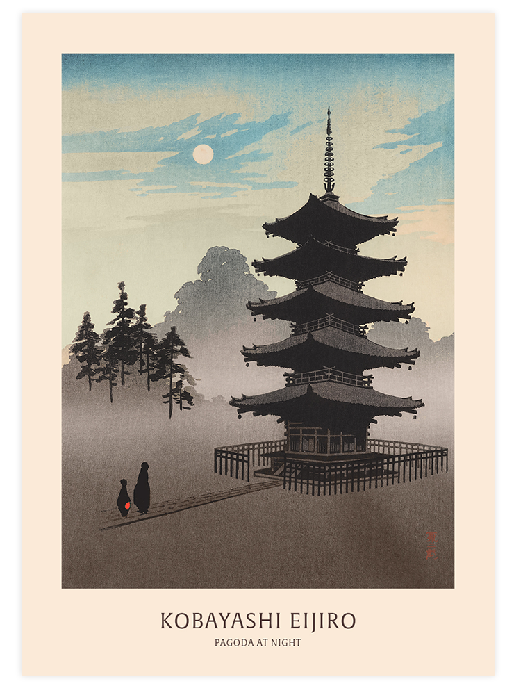 Kobayashi Eijiro Pagoda at Night - Art Print Ürün ana görseli