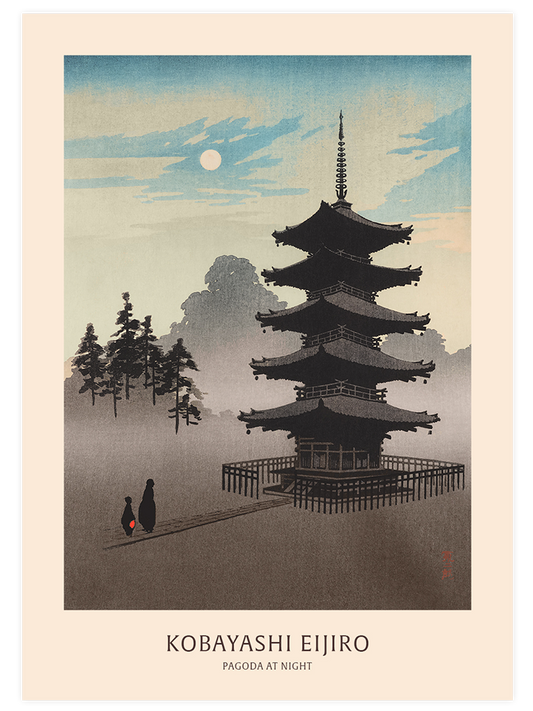 Kobayashi Eijiro Pagoda at Night - Art Print