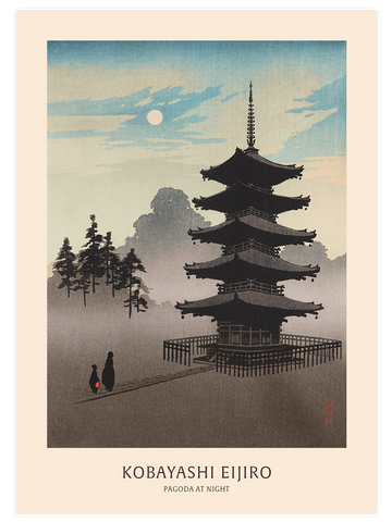 Kobayashi Eijiro Pagoda at Night - Art Print