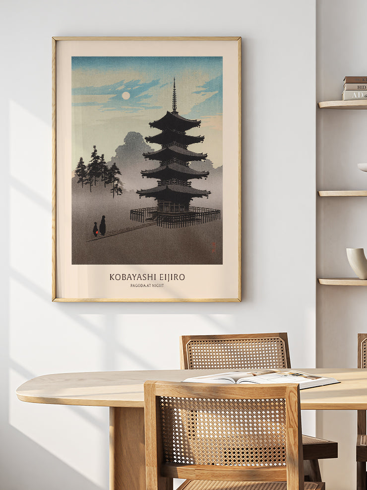 Kobayashi Eijiro Pagoda at Night - Art Print  Poster