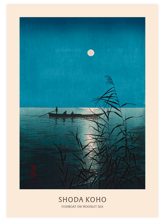 Koho Shoda Fishboat on Moonlit Sea - Art Print
